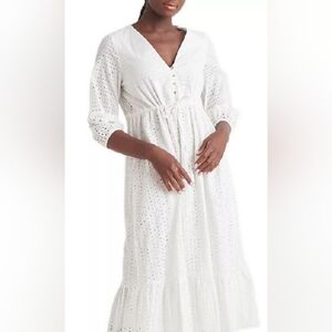 NWT Black Tape Empire Waist Buttoned Eyelet Minimalist Women's Dress sz M Tiered